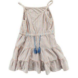 Serendipity Shrimp & Grits Kids Dress Girls Blue Pink Stripe Tiered Size 5-6